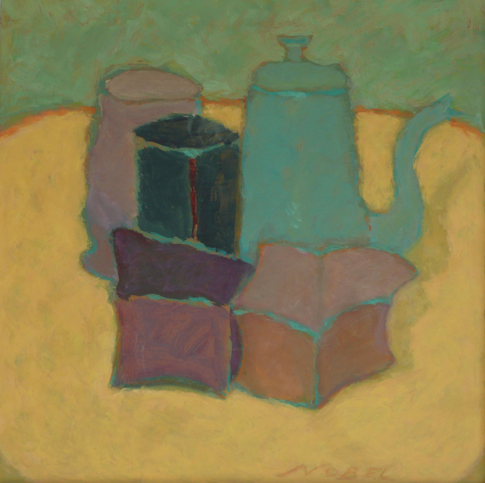 Stilleven met blauwe kan, 50 x 50 cm, olieverf